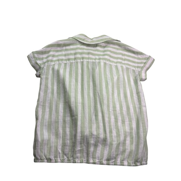 Lola River Fisher Button Front Top Size XS Cameo Green White Striped New - Picture 2 of 6
